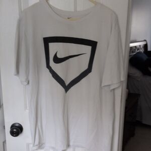 Nike White Short-Sleeve T-Shirt with Black Shield Logo